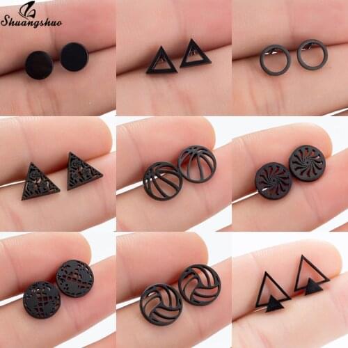 Boho Vintage Geometric Stud Earrings for Women Men Fashion Stainless Steel Jewelry Round Earings Tiny Triangle Earring Femme