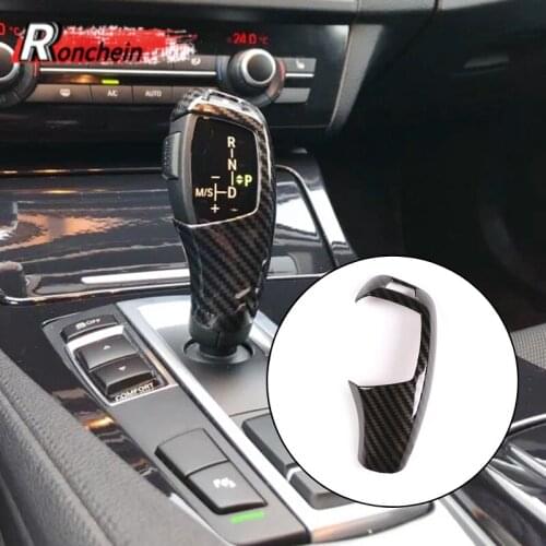RONCHEIN Carbon Fiber Cover Cap GearShift Handle Sleeve Button Stickers Trim for BMW F20 F30 F32 F10 F15 F16 F25 X3 X5 Interior