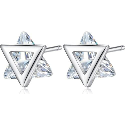 Utimtree Hot Woman Geometric Earrings Stud Silver 925 Fashion Triangle Shape Crystal Party Earring for Girls Jewelry Top Quality