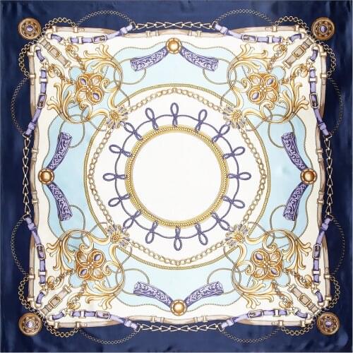 Fashion 2021 floral silk scarf square women summer Belt chain rope Handkerchief office neck scarves hijab lady headband 90*90cm