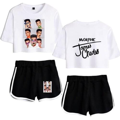 2021 summer T shirts Women Two Pieces Sets James Charles Popular beauty blogger cool Summer Short Sleeve Crop Top Shorts Sets