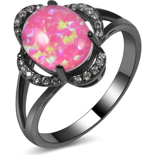 Hot Sale Exquisite Pink Fire Opal 14KT Black Gold Filled Wedding Ring Size 5 6 7 8 9 10 11 A122