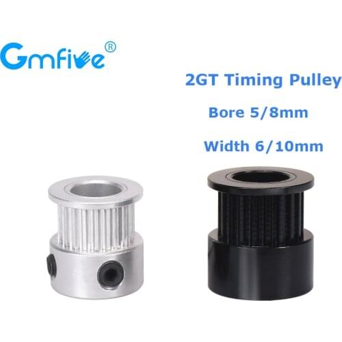 GmFive 2GT Timing Pulley 20 Teeth Bore 5mm/8mm Aluminum GT2 Synchronous Wheel Gear Belt width 6/10mm For 3D Printer Parts