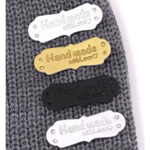 10pcs PU Leather Handmade With Love For Hat Jeans Bag Tags Handicrafts Clothes Decorative Sewing Accessories