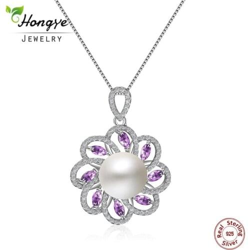 Hongye AAAAA 100% Natural Freshwater Pearls 12mm Big with 925 Sterling Silver Pendant Necklace Upscale Jewelry for Women Party