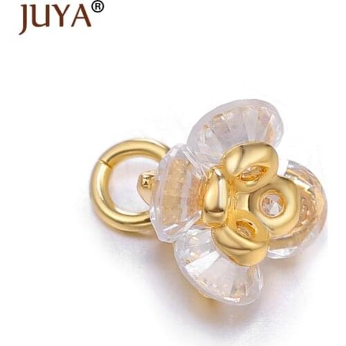 DIY Jewelry Accessories Crystal Zircon Flower Charm Pendant Korea Fashion Handmade Earrings Charms Material