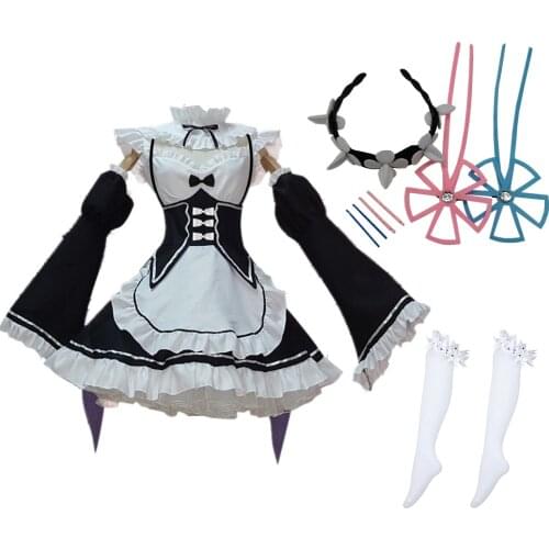 Anime Re Zero Kara Hajimeru Kawaii Isekai Seikatsu Ramu RAM Remu REM Cosplay Christmas Dress Maid Apron Dress Outfit Uniform Set