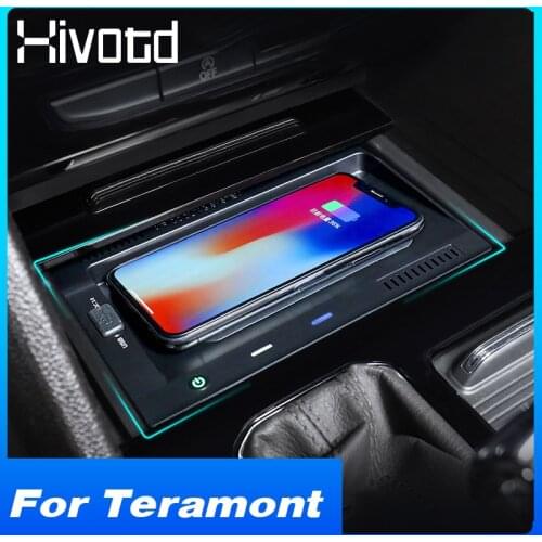 Hivotd Wireless Charger 15W Fast Phone Charging Panel Board Interior Modification Parts For Volkswagen VW Teramont 2017-2020