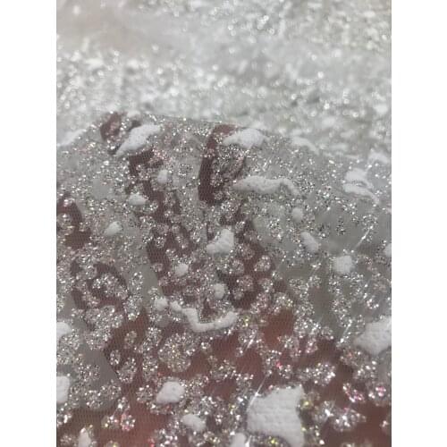 Shining glued glitter african tulle mesh fabric SYJ-916812 for bridal dress