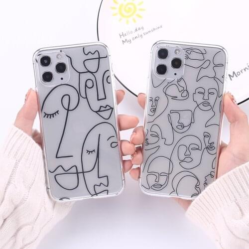 Abstract Line Art Painting Transparent Phone Case For iPhone 12 11ProMax XR XS Max 6S 8 7 Plus Soft TPU Capas Fundas