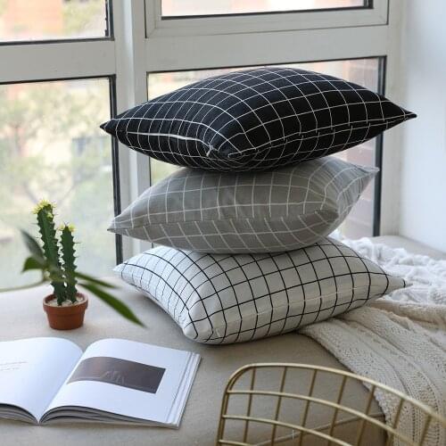 Decorative pillowcase 45*45 Nordic Square Throw Pillow Case Cover Living Room Checkered Sofa Cushion Cover Yellow Home Decor