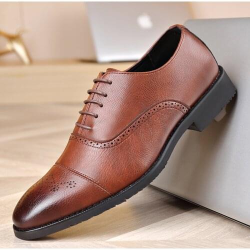Yomior Big Size Vintage Italian Shoes Men Formal Dress Leather Shoes Brogue Loafers Wedding Trend Luxury Shoes Business Oxfords