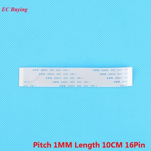 FFC Ribbon Cable 16 Pin Ribbon Cable Flat Cable 16Pins Flexible Flat Cable Forward Direction Pitch 1mm Length 10cm 5Pcs