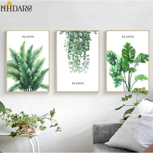 Nordic Green Plant Leaves Poster Print Landscape Wall Art Canvas Painting Picture for Living Room Home Decor Cactus Decoration