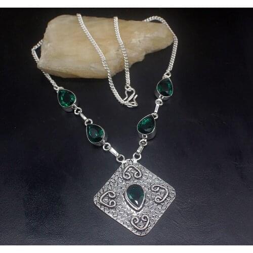 Gemstonefactory Jewelry Big Promotion 925 Silver Natural Vintage Shiny Green Topaz Ladies Women Chain Necklace 48cm 202101648