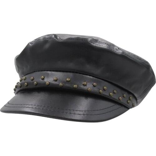 Fashion Faux Leather Black High Quality Newsboy Caps for Women Spring Autumn Winter Hats Felt Cap Winter Ladies Hat Beret Caps
