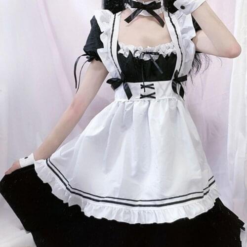 2021 Hot Women Maid Outfit Black White Apron Cosplay Maid Dress Costumes Women Uniform For Party Club Birthday Gift Clothing