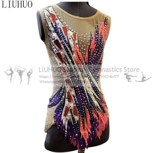LIUHUO Christmas unitard Rhythmic Leotards Girls Women salsa dance costumes Jewelry Competition Gymnastics leotards for Team