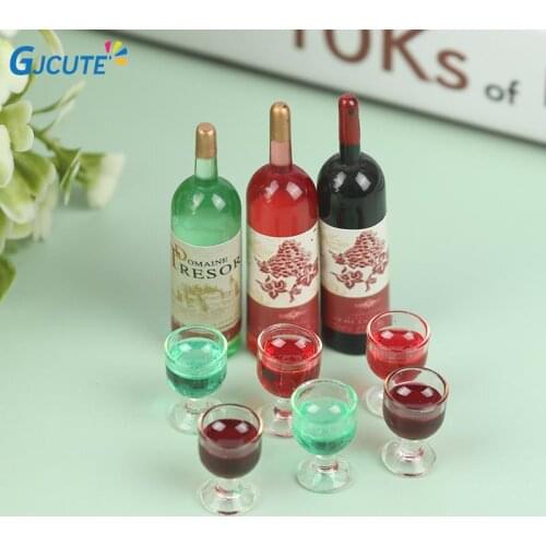 1/12 Miniature Wine Bottles Dollhouse Kitchen Accessories - Mini Dolls House Living Room Accessories Beer Drink Bottles & cups