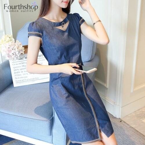 Fashion Denim Dress Women Casual Elegant Applique Mini Jeans Dresses Female for Party Short Sleeve 2021 Summer Autumn Plus Size