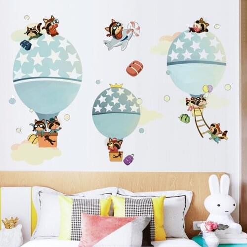 Cartoon Raccoon Animal Wall Stickers Childrens Room Baby Room Bedroom Wall Decoration Vinyl Removable Home Decor