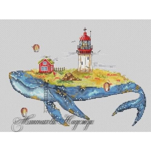 Landscape on the back of a whale-Lighthouse Cross Stitch Kit Packages Counted Cross-Stitching Kits Cross stich Painting Set