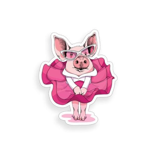 Pig In Dress Sticker Cup Cooler Laptop Car Tablet Window Bumper Wall Vinyl Decal