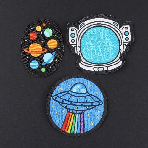 Astronaut spaceship planet patches in cartoon patches for cheap sewing clothes embroidered patches for clothing appliques