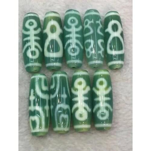 Natural DIY Material Rare Green Yellow Blue Chalcedony Dzi Beads Loose Jewelry Tibetan Man Woman Apparel Necklace Pendant