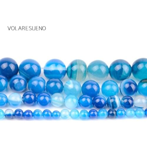 Natural Matte Blue Stripe Agates Stone Round Loose Beads For Jewelry Making 4-12mm Spacer Beads Fit Diy Bracelet Necklace 15