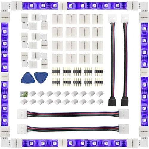 LED Strip Connector 4 Pin 10mm Solderless RGB Light Strip Connector for 5050 SMD - Gapless Connectors,L Shape Connectors