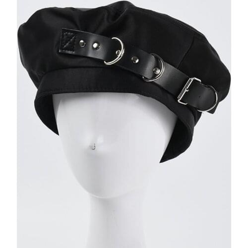 Fibonacci Fashion Hats For Women Satin Leather Buckle Black Beret Hat Female Street Personality British Retro Painter Hat Unisex