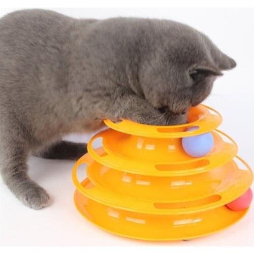 Three Levels Pet Cat Toy Tower Tracks Disc Cat Intelligence Amusement Triple Play Disc Cat Toys Ball Training Amusement Plate