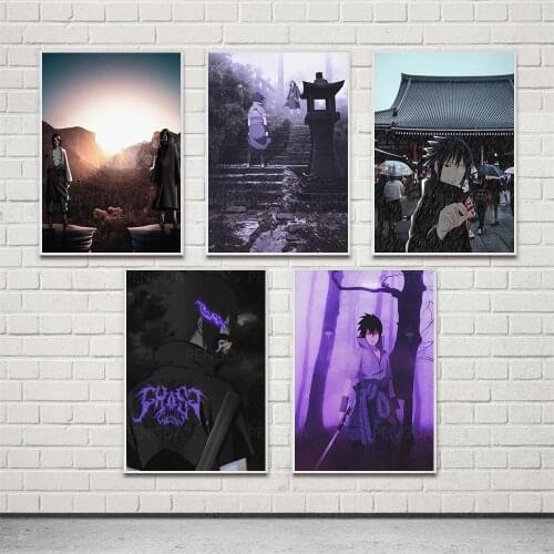 Home Decoration 5pcs Sasuke Uchiha Purple Canvas Painting Living Room Wall Art Prints Modular Picture Scenery Poster Framework