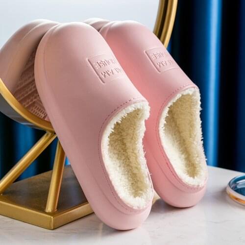 Couples Waterproof Non-Slip Platform House Shoes Women Winter Warm Home Slippers Ladies Indoor Soft Memory Foam Plush Slippers