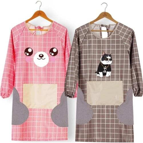 Waterproof and oilproof apron can wipe hands fashion cute kitchen cooking household long sleeve smock adult J