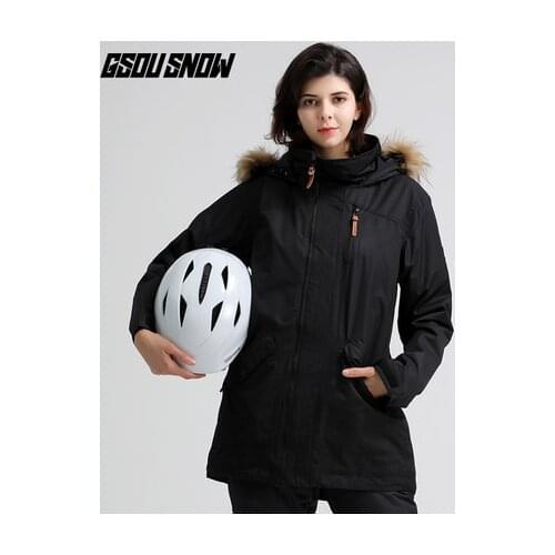 GSOU SNOW Fur Hooded Women Ski Jacket Winter Clothing Skiing Snowboard Coat Windproof Waterproof Breathable Thicken Thermal Coat