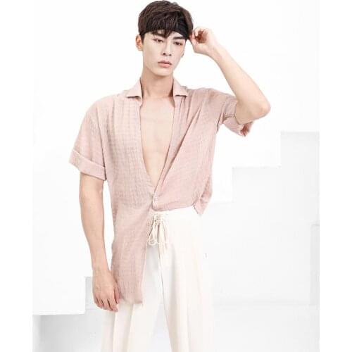 ZYM Latest Lattice Cake Shirt #N008 Mens Summer Short Sleeves Latin Dance Top Wear ZYMdancestyle