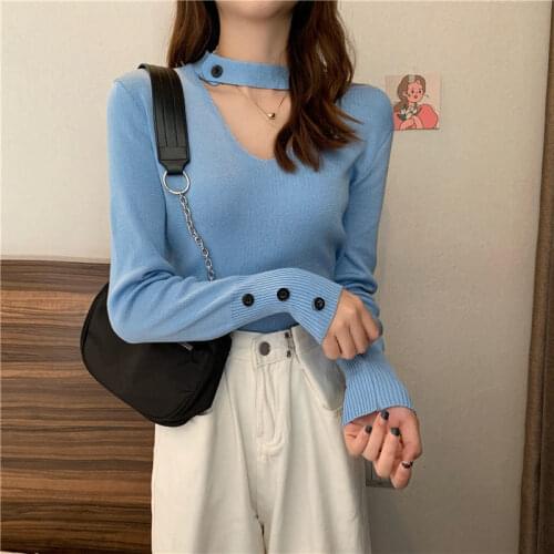 Woman Sweaters Pullover Autumn and Winter 2021 Knitwear Womens Hollow out V-neck Top Femme Chandails