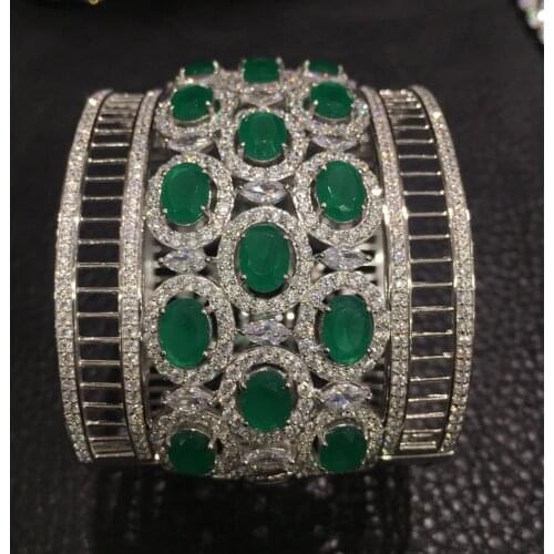 Party wedding bangle green color 925 sterling silver width vintage fine women jewelry free shipping