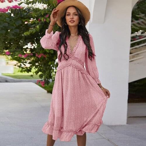 Summer Sexy Deep V-Neck Floral Print Dress Women Casual Butterfly Sleeve High Waist Dress For Women Chiffon Half Sleeve Dresses