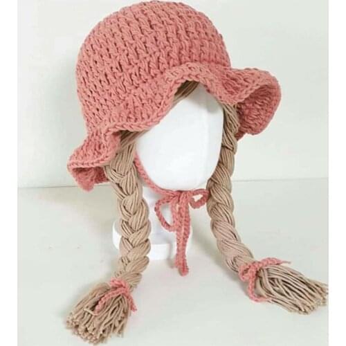Winter Soft Warm Ins Baby Children Knitted Hat Cute Wig Big Braid Kids Girls Boys Princess Hat Birthday Christmas Party 48-52cm