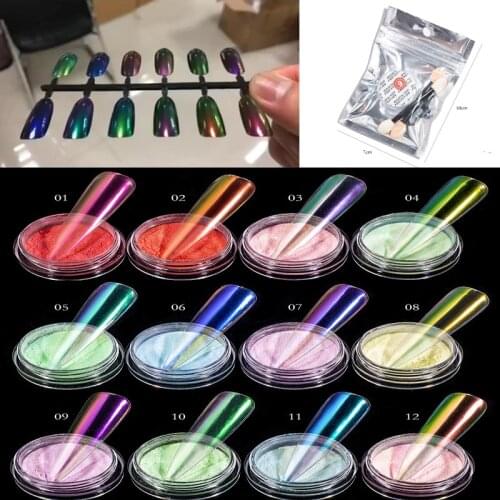 1 Jar Nail Glitter Holographic Shiny Powder Mirror Chrome Pigments For Nail Art Decor Laser Aurora Dust With Brush Set FB066