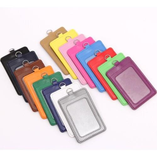 Hot Sales 1 Piece Top Quality PU Leather Double Pocket ID Card Case Office Business School ID Card Creadit Card Cover Protector
