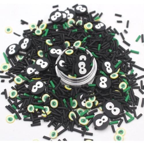100g/Lot Halloween Festival Black Eyes Candy Mixed Clay Slices Soft Pottery Sprinkles for Slime Making Decoration