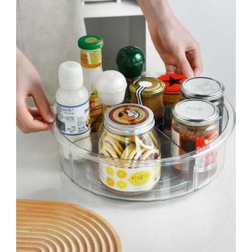 360 Rotating Tray Cabinet Organizer 12 Inch Spice Drink Cosmetic Storage Rack Transparent Turntable