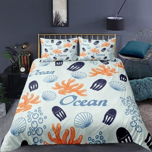 3D Cute Whale Printed Duvet Cover Pillowcase Child Quilt Cover Cartoon Bedding Set Single Twin Double Queen King Size 2/3 Pcs