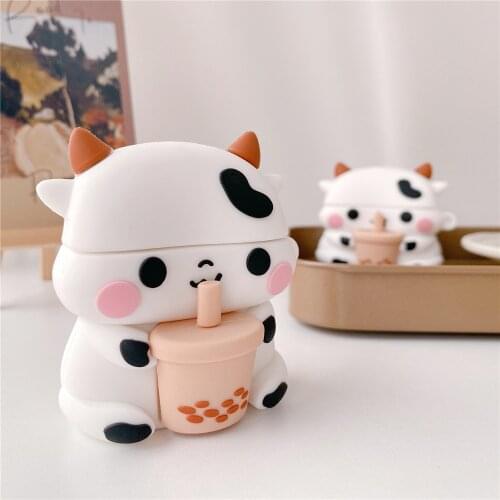 3D Milk tea cow funny cute silicone headset Case For HUAWEI Freebuds 3 4 4i pro Cases Wireless Earphone Box cover for Free buds