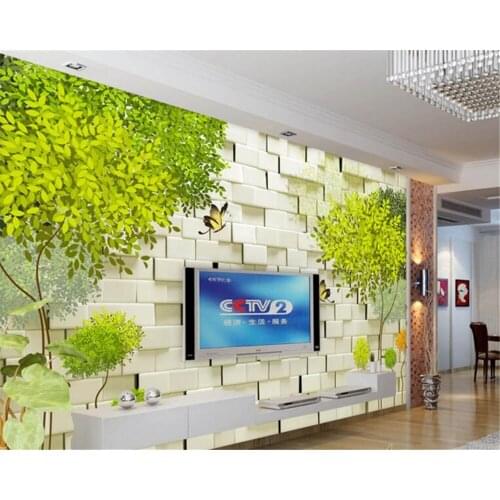 Beibehang 3D wallpaper fresh small tree three - dimensional brick wall murals wallpaper living room bedroom wallpaper