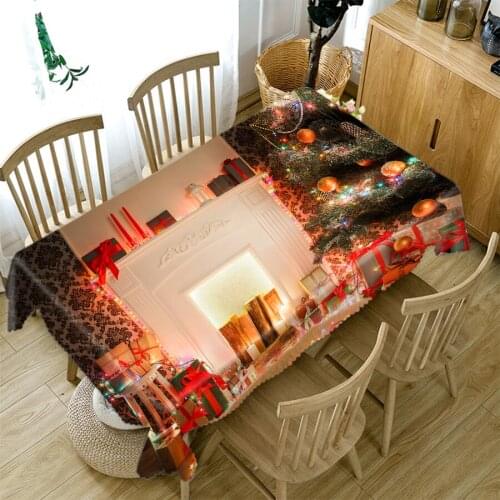 3d Christmas Tree Tablecloth Fireplace Gift and Socks Decoration Pattern Rectangular/Round Table Cloth Cover Towel